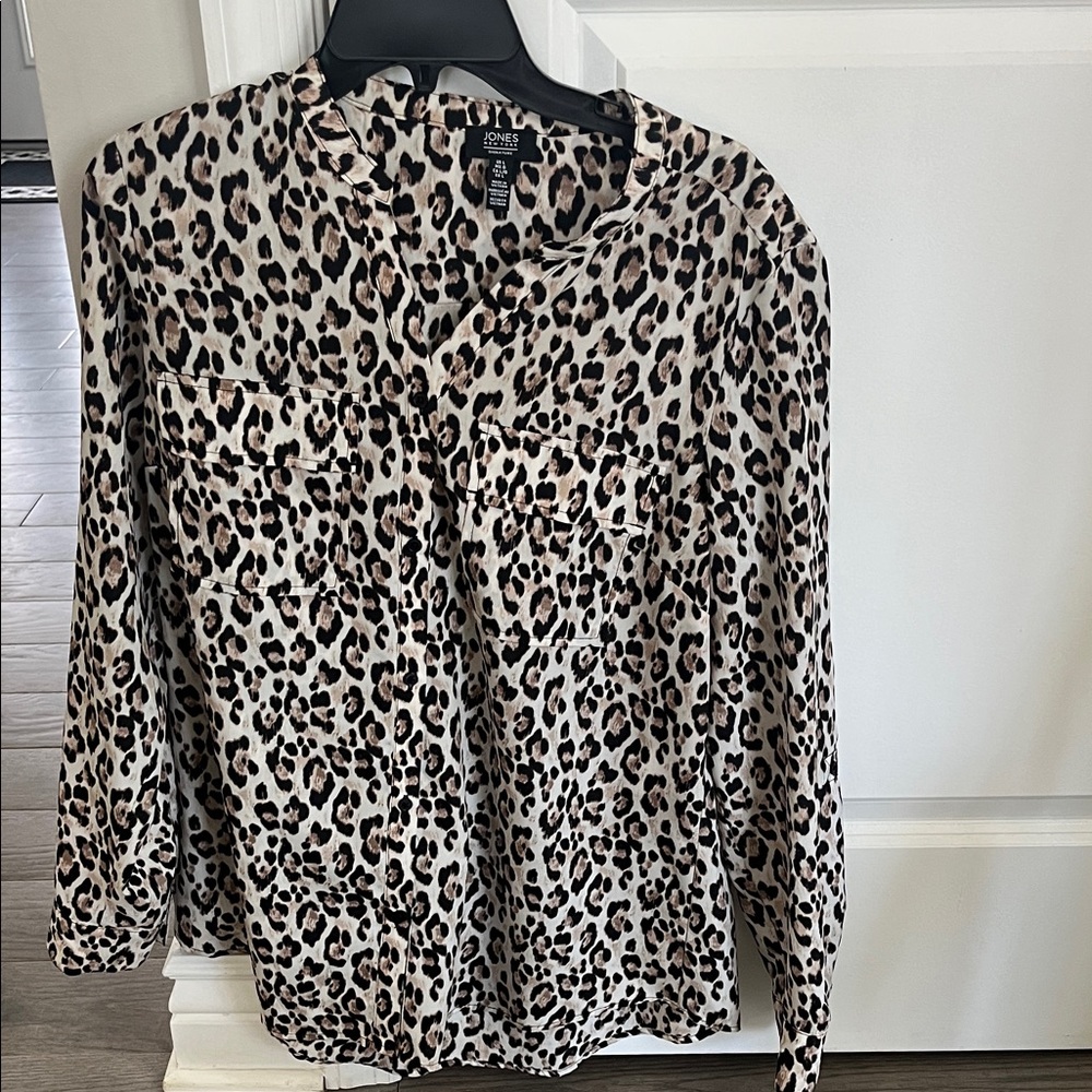 Jones New York Leopard Print Button-Front Blouse - Cream, Tan, Black